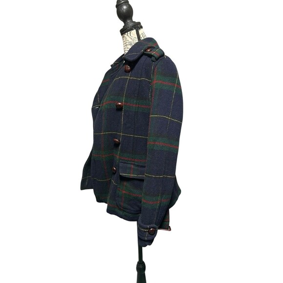 American Eagle AE Pea Coat Womens Small Navy Blue Plaid Button Jacket Wool Blend - Picture 4 of 9